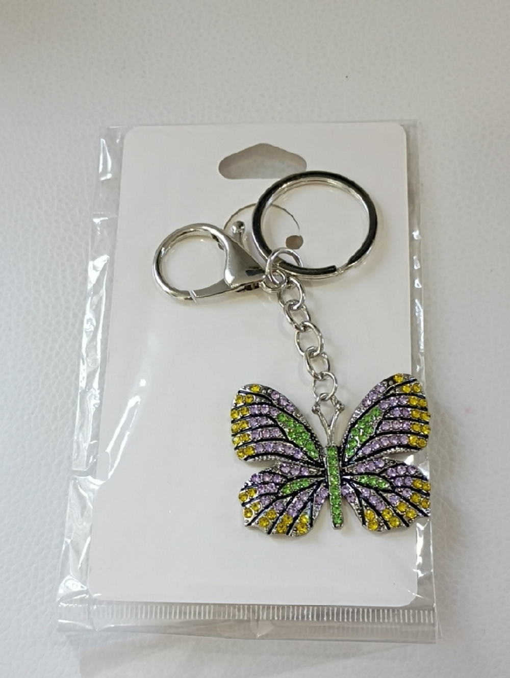 Crystal Butterfly Bag Charm/Keychain - Purple, Yellow & Green